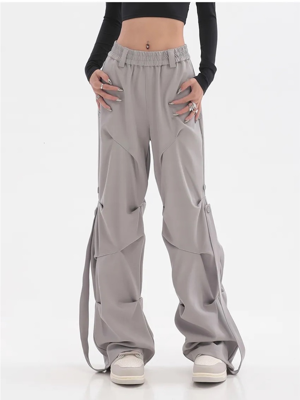Aelfric Eden Light Gray Wide Leg tiered Utility Pants